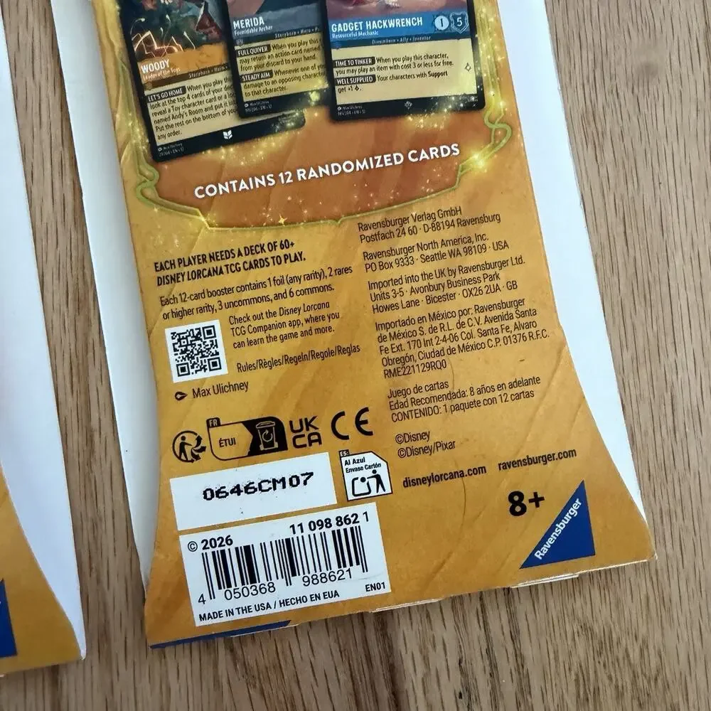 Disney Lorcana Wilds Unknown Sleeved Booster Pack Lot of 2 (24 Total Cards)